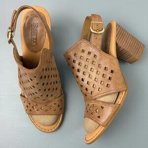 Born Women's Brown Leather Open-Toe Block Heel Sandals